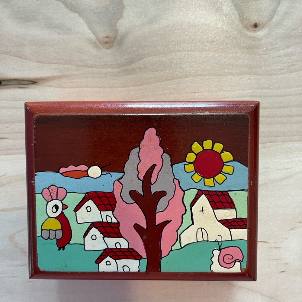 Vintage La Palma Folk Art from El Salvador Painted Real Wood Box